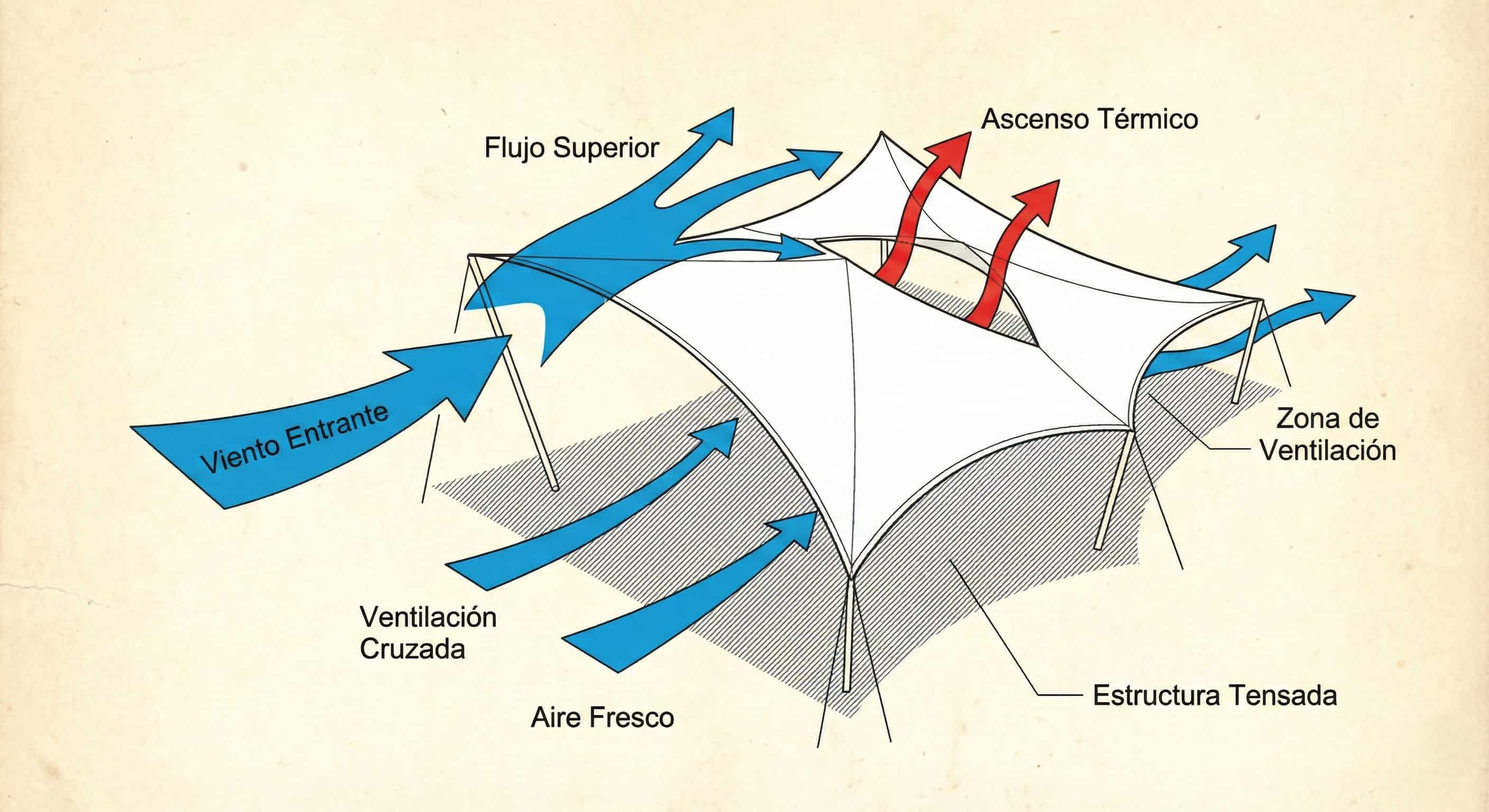 Diagrama de flujo de aire en tensoestructura